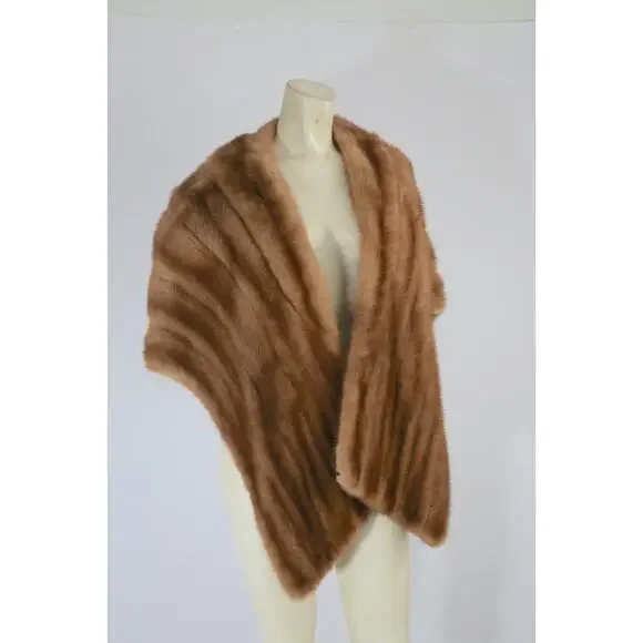 Vintage Mink Fur Wrap Shawl Brown 1950s One Size Cape - Picture 5 of 15